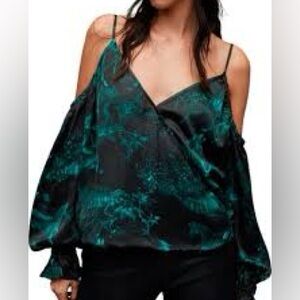 NWT Allsaints Women’s Emerald Green Poppy Cosmic Long sleeve Blouse | US Size 4
